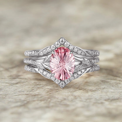 Sparkle-cut Padparadscha Enhancer Ring Set-Tindra