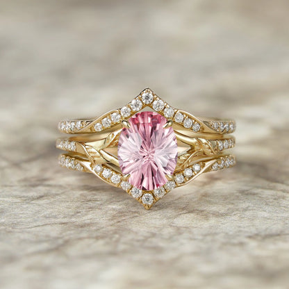 Sparkle-cut Padparadscha Enhancer Ring Set-Tindra