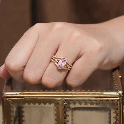 Sparkle-cut Padparadscha Enhancer Ring Set-Tindra