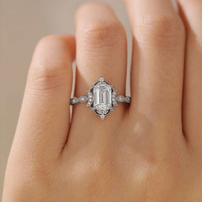 Classic Sparkling Radiant Cut Moissanite Engagement Ring with Vintage Halo