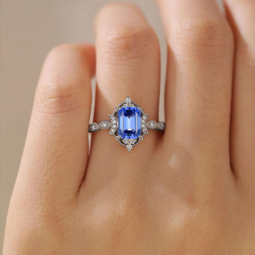 Classic Sparkling Radiant Cut Sapphire Engagement Ring with Vintage Halo