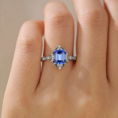 Classic Sparkling Radiant Cut Sapphire Engagement Ring with Vintage Halo