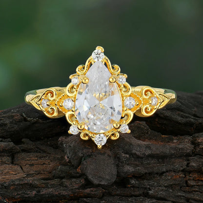 Luxury 4 Prong Pear Cut Moissanite Stackable Ring