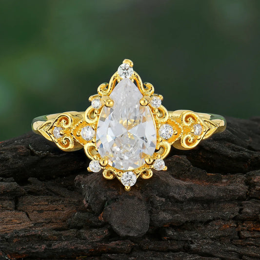 Luxury 4 Prong Pear Cut Moissanite Stackable Ring