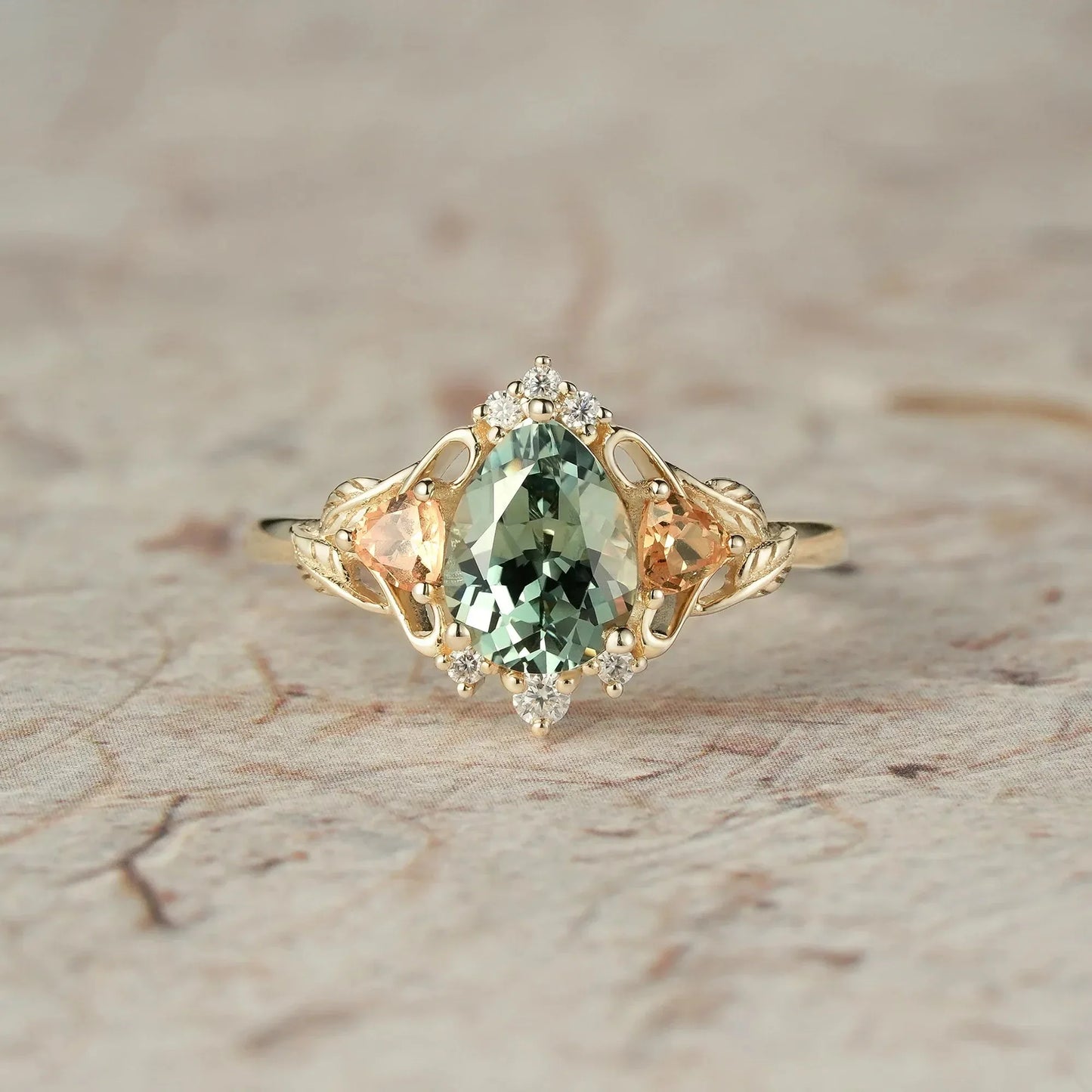 Three-Stone Lab Grown Green Sapphire Engagement Ring - Bliss