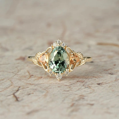 Three-Stone Lab Grown Green Sapphire Engagement Ring - Bliss