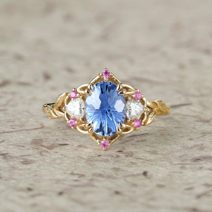 Three-Stone Sparkle Cut Sapphire Engagement Ring - Audrey