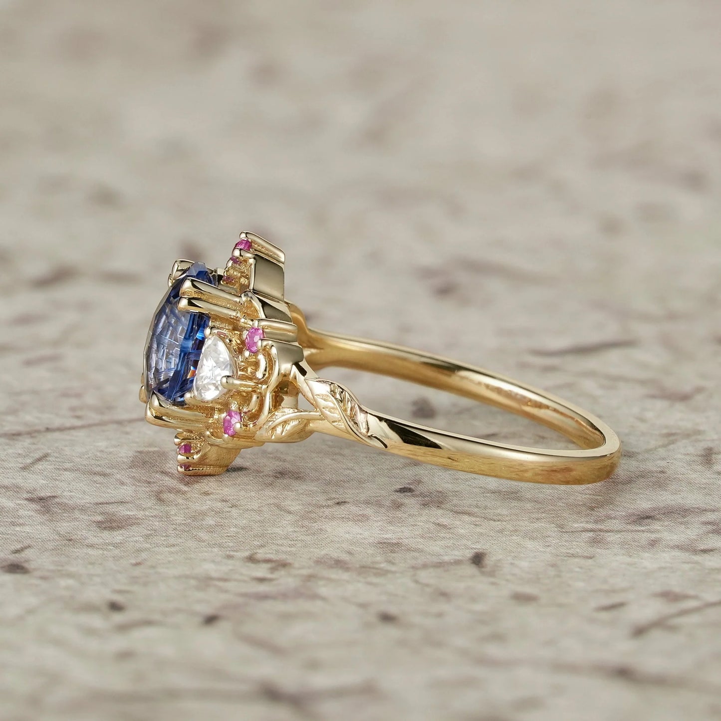 Three-Stone Sparkle Cut Sapphire Engagement Ring - Audrey