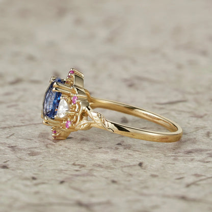 Three-Stone Sparkle Cut Sapphire Engagement Ring - Audrey