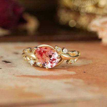 Tilted Pear Cut Padparadscha Engagement Ring - Quinn