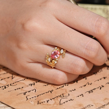 Tilted Pear Cut Pink Padparadscha Flower Inspired Enhancer Bridal Ring Set - Diana | GemsMagic