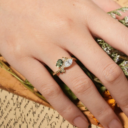 Two - Stone Moissanite and Green Sapphire Engagement Ring-Nana