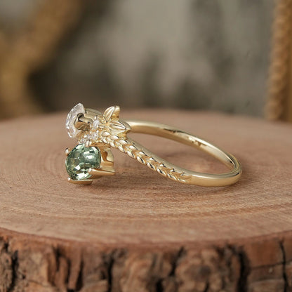 Two - Stone Moissanite and Green Sapphire Engagement Ring-Nana
