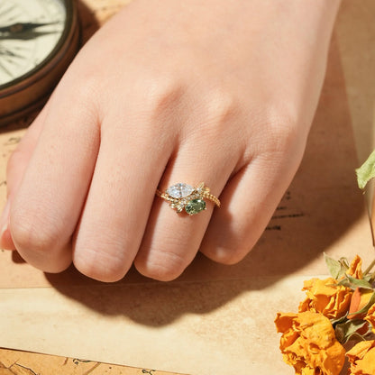 Two - Stone Moissanite and Green Sapphire Engagement Ring-Nana