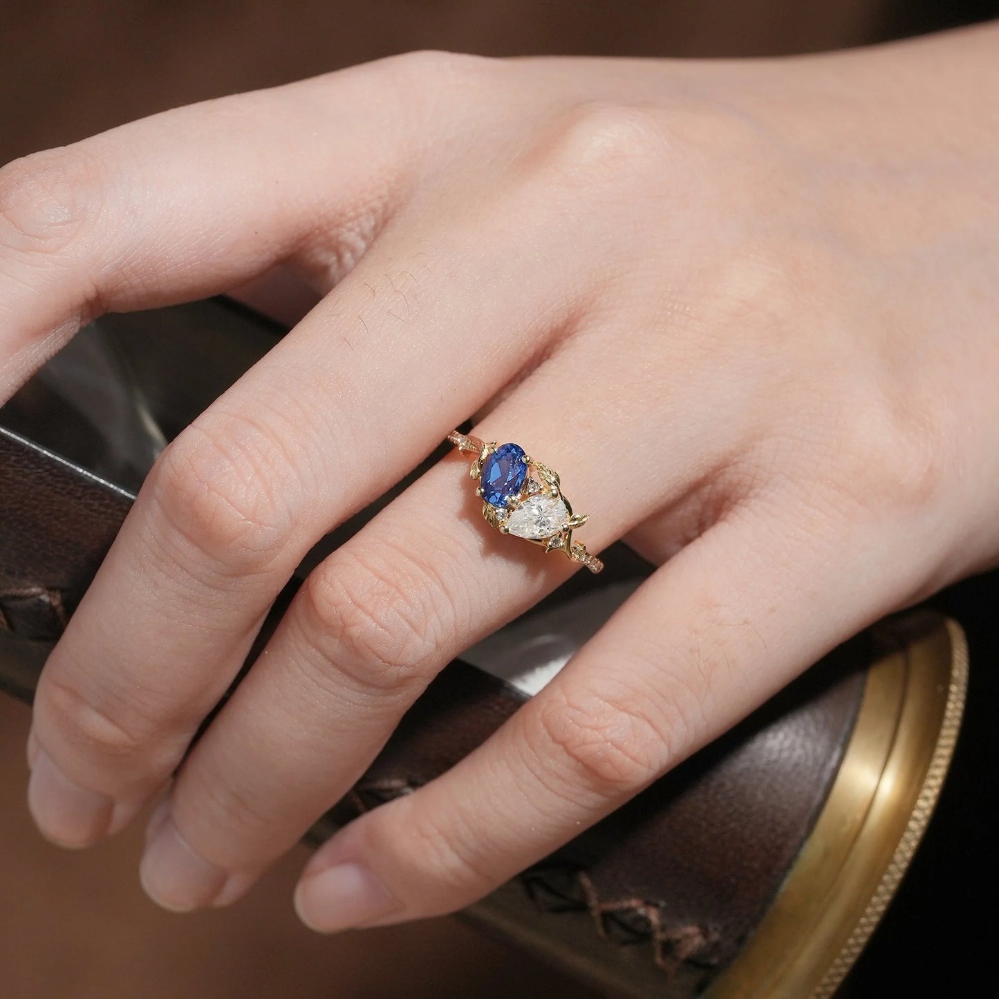 Two - Stone Moissanite and Sapphire Engagement Ring-Carys