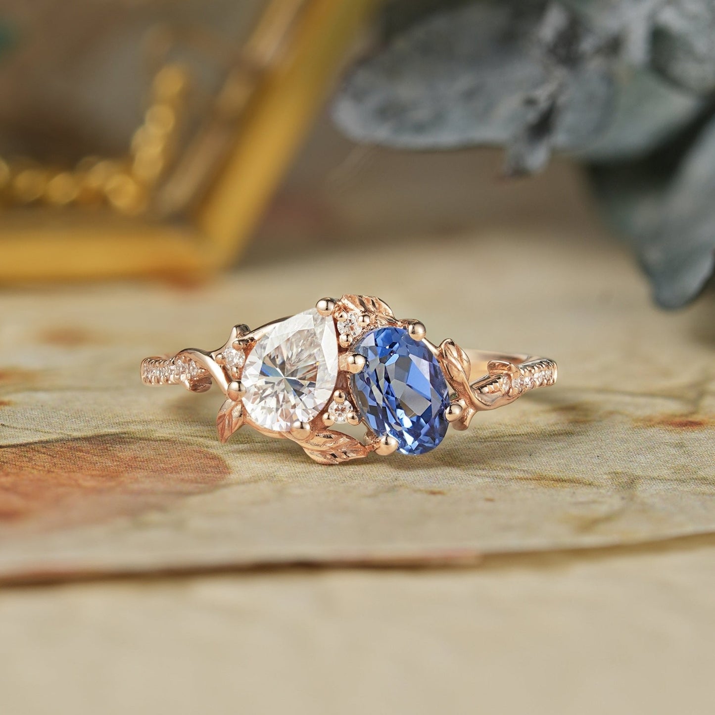 Two - Stone Moissanite and Sapphire Engagement Ring-Carys