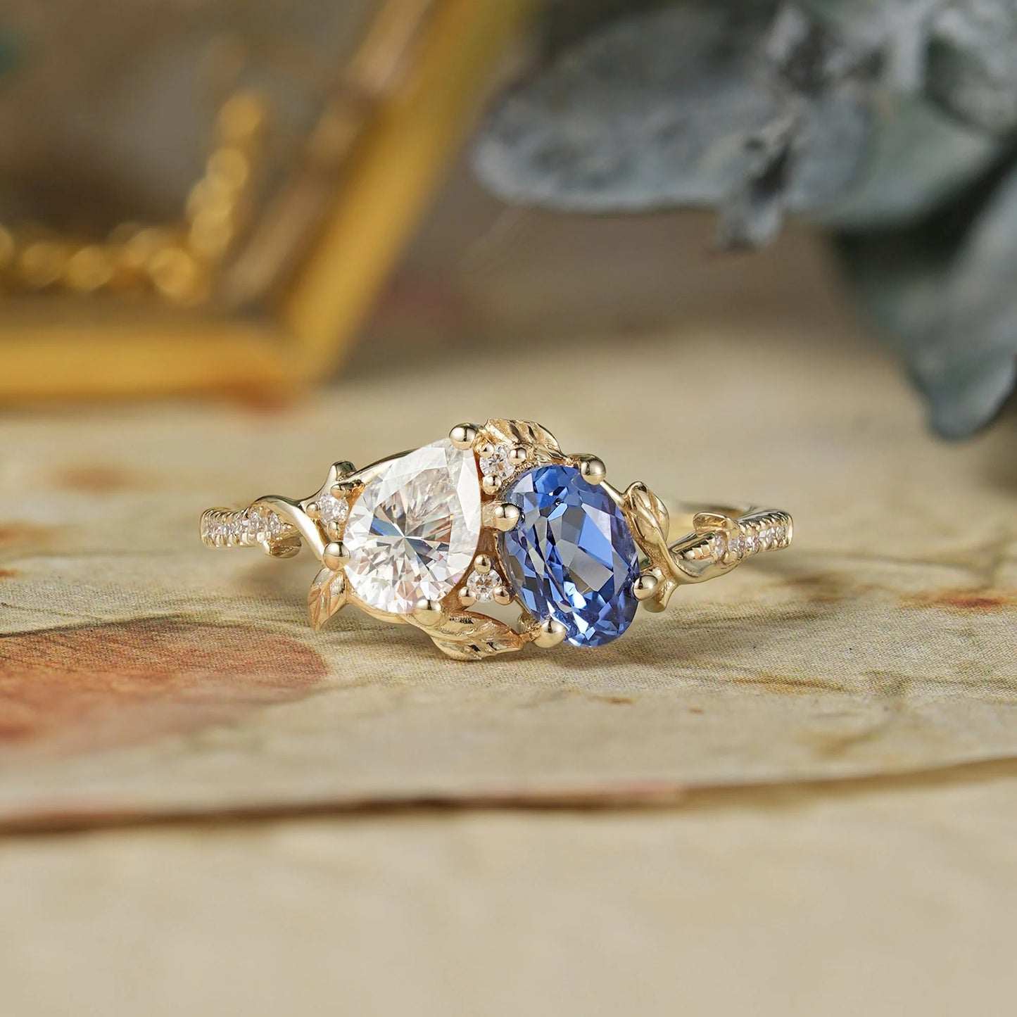 Two - Stone Moissanite and Sapphire Engagement Ring-Carys