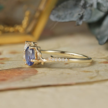 Two - Stone Moissanite and Sapphire Engagement Ring-Carys