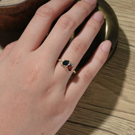 Two - Stone Pear Onyx And Oval Garnet Toi Et Moi Leaf Engagament Ring | GemsMagic
