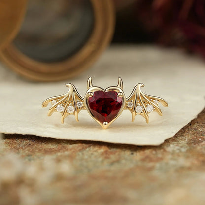 Unique Heart Cut Ruby Bat Inspired Engagement Ring