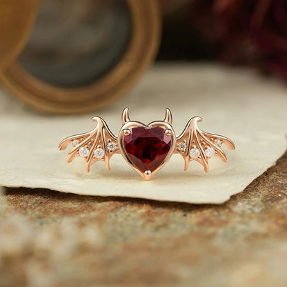 Unique Heart Cut Ruby Bat Inspired Engagement Ring