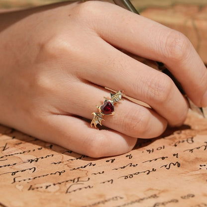 Unique Heart Cut Ruby Bat Inspired Engagement Ring