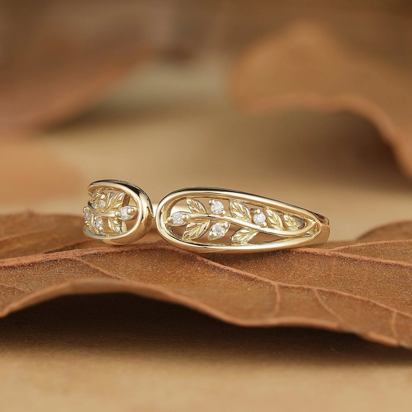 Unique Leaf Moissanite Wedding Band-Dorothea