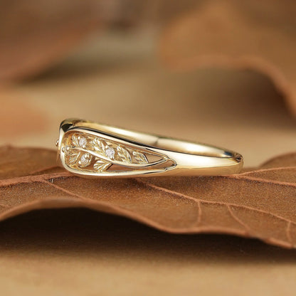 Unique Leaf Moissanite Wedding Band-Dorothea
