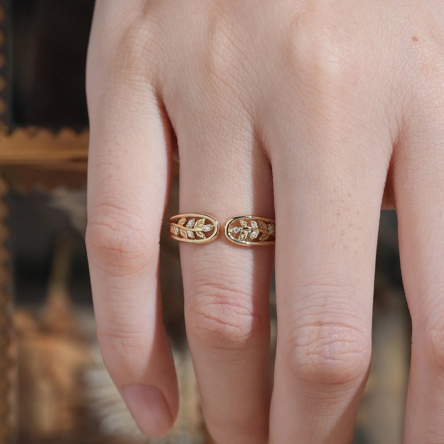Unique Leaf Moissanite Wedding Band-Dorothea