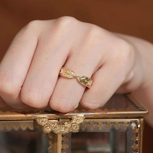 Unique Moissanite Nature Inspired Men's Ring Twist Milgrain Men's Band