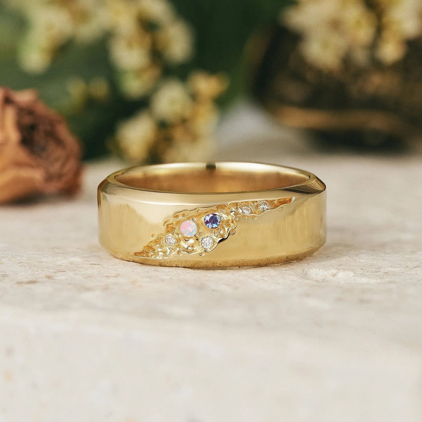 Unique Opal And Alexandrite Men's Ring