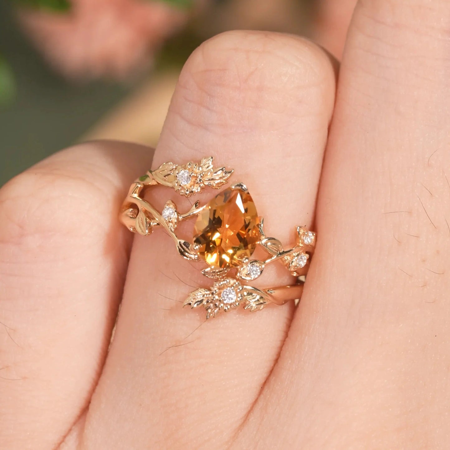 Unique Pear Citrine Daisy Inspired Enhancer Bridal Set - GemsMgic