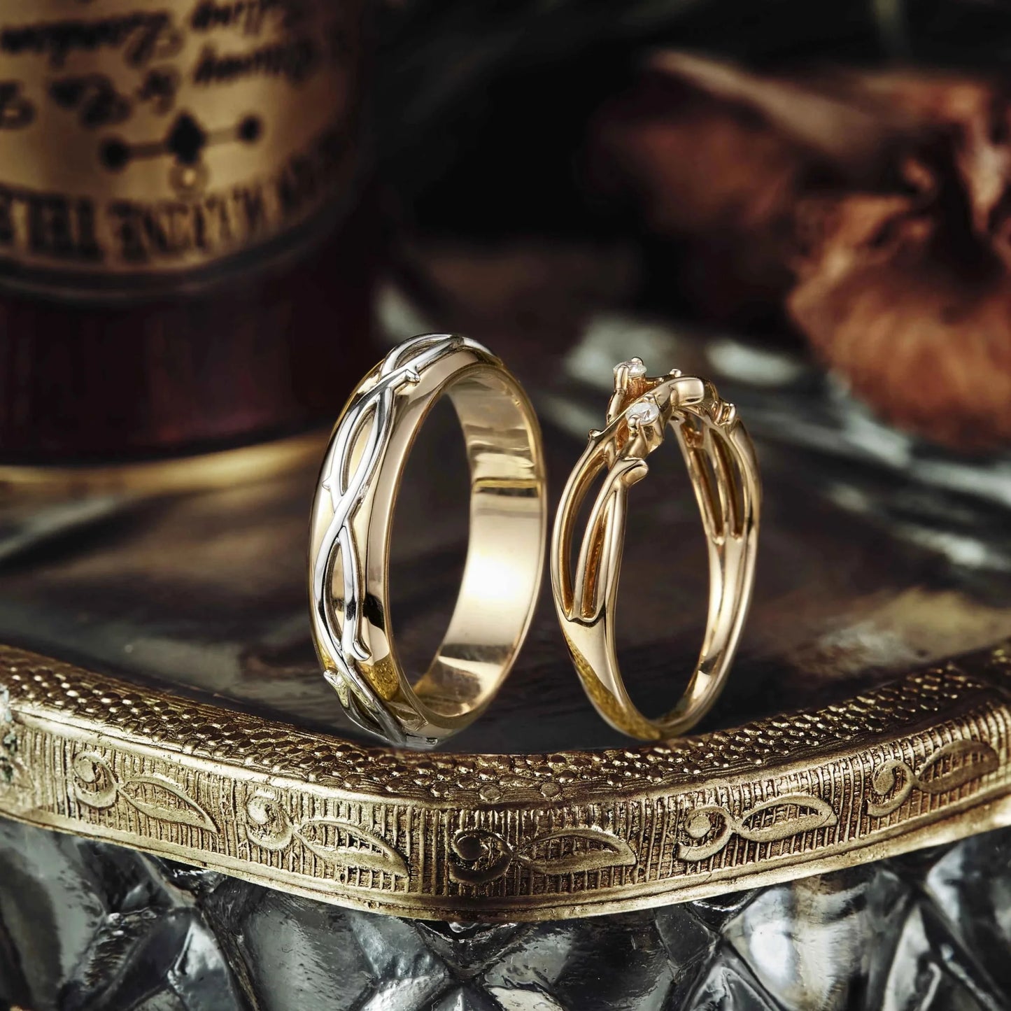 Unique Vine Design Moissanite Couple Ring Set-Now & Forever