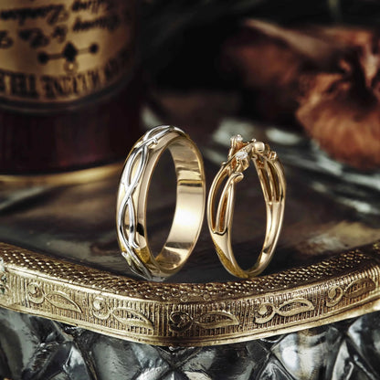 Unique Vine Design Moissanite Couple Ring Set-Now & Forever