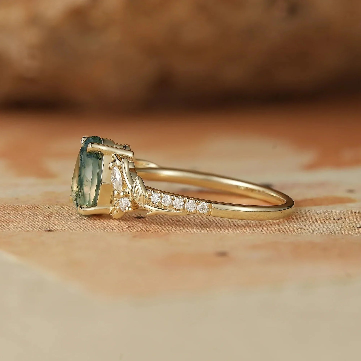 Vintage Pear Shaped Moss Agate Ring  - Bryony