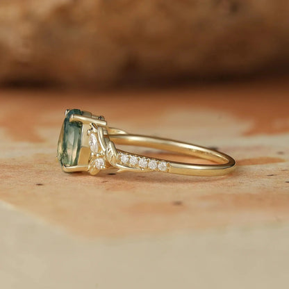 Vintage Pear Shaped Moss Agate Ring  - Bryony