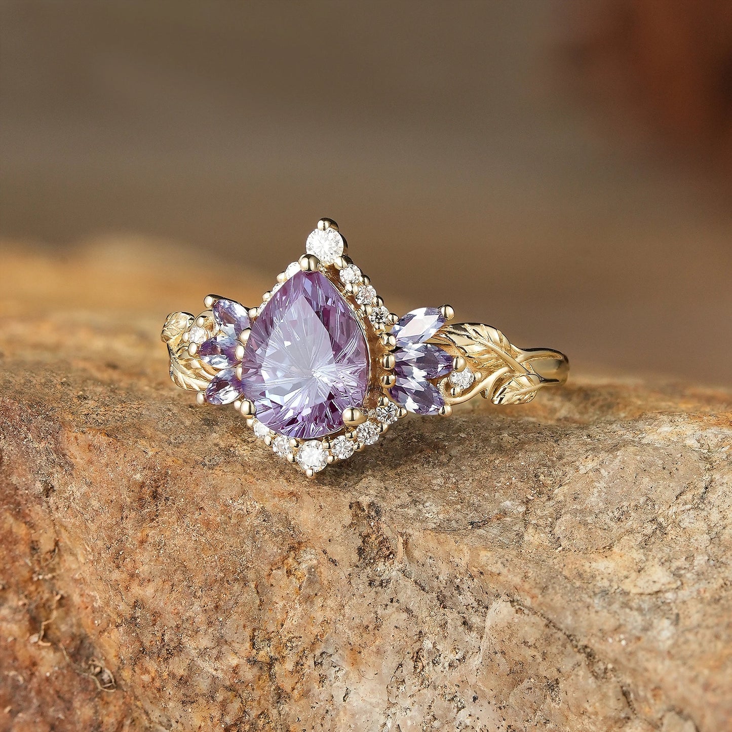 Vintage Sparkle Cut Alexandrite Halo Engagement Ring - Rowan