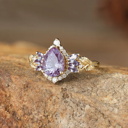 Vintage Sparkle Cut Alexandrite Halo Engagement Ring - Rowan