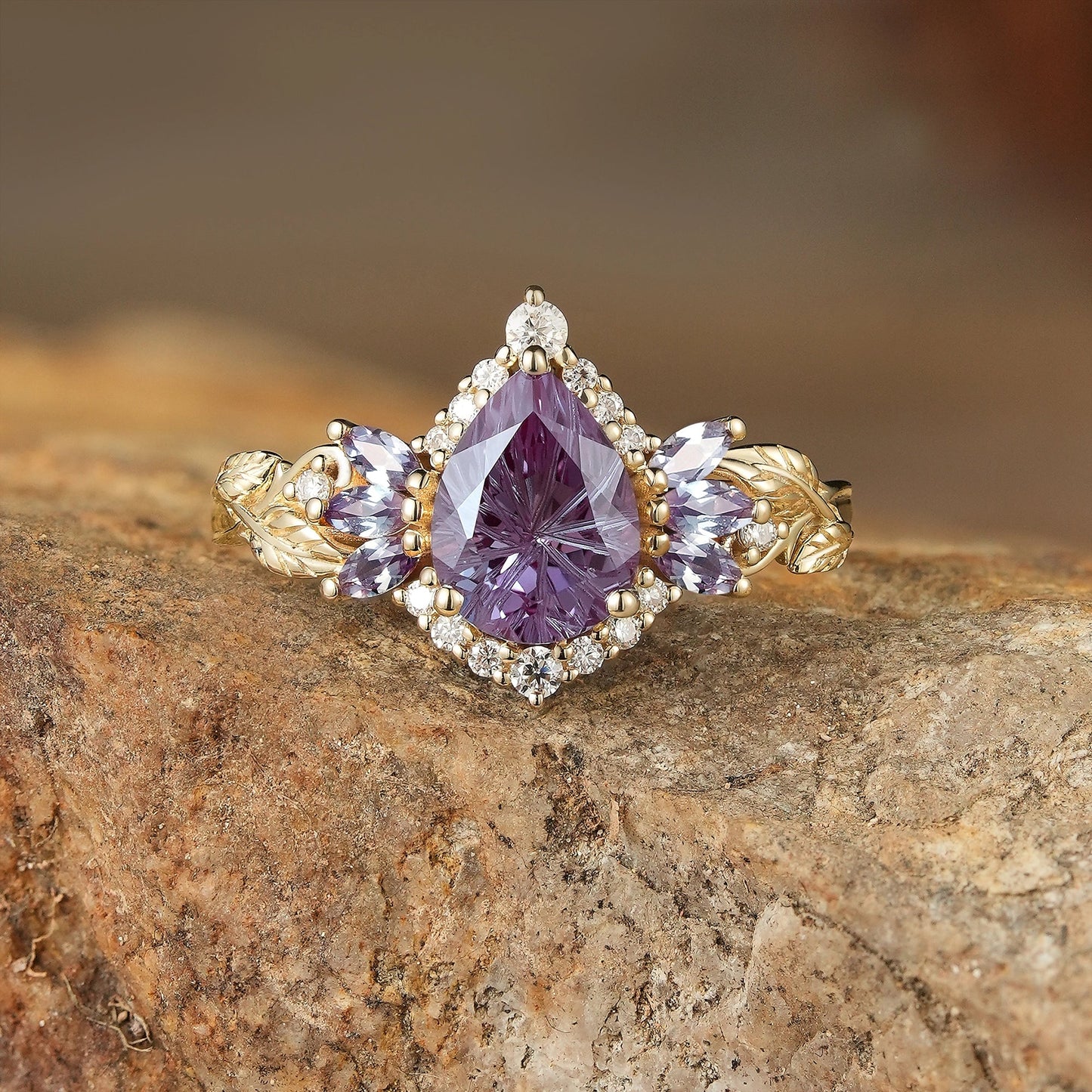 Vintage Sparkle Cut Alexandrite Halo Engagement Ring - Rowan