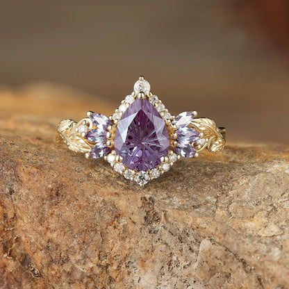 Vintage Sparkle Cut Alexandrite Halo Engagement Ring - Rowan