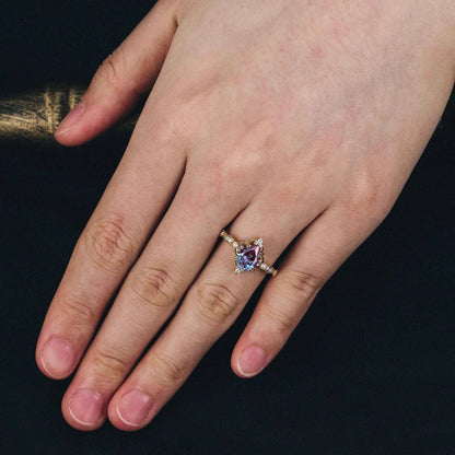Pear Cut Alexandrite Milgrain Vintage Engagement Ring