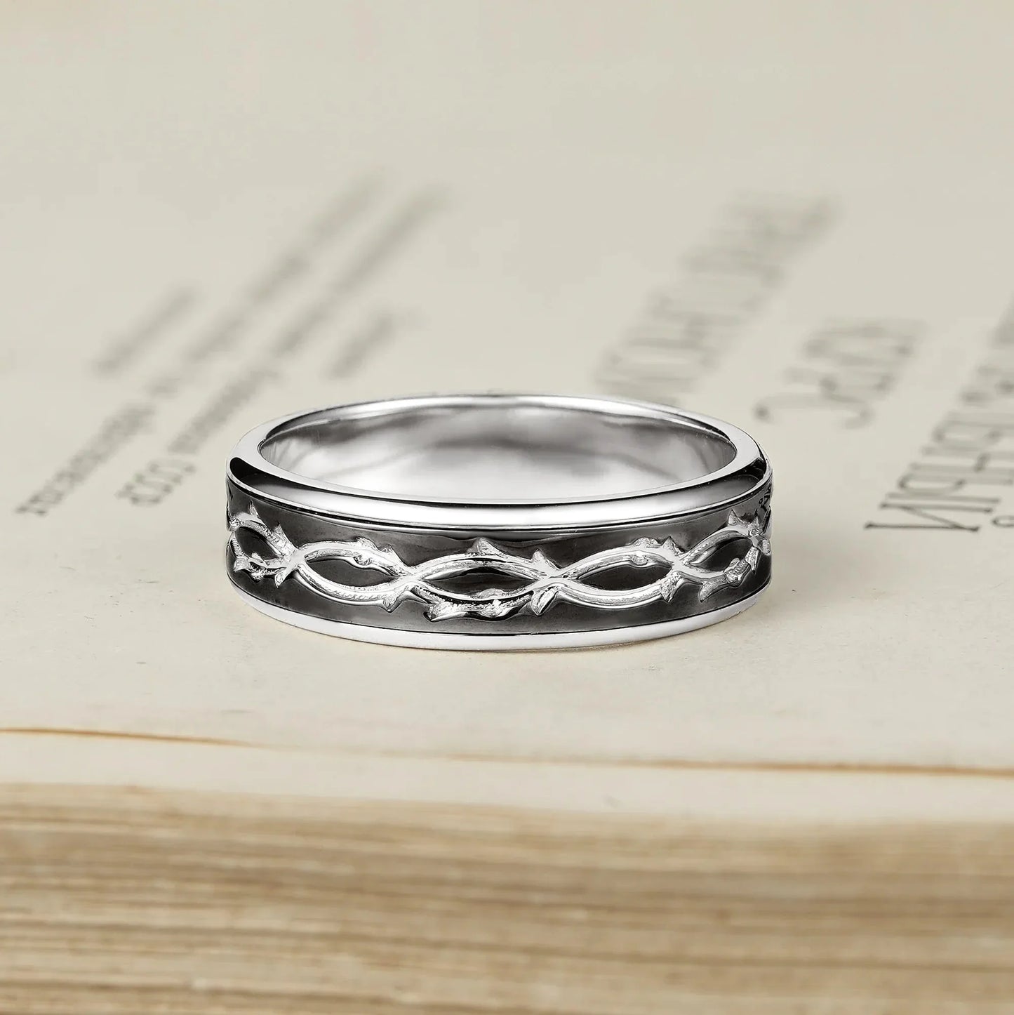 White Gold Plated Black Gold Cross Branches Men’s Band - Elian