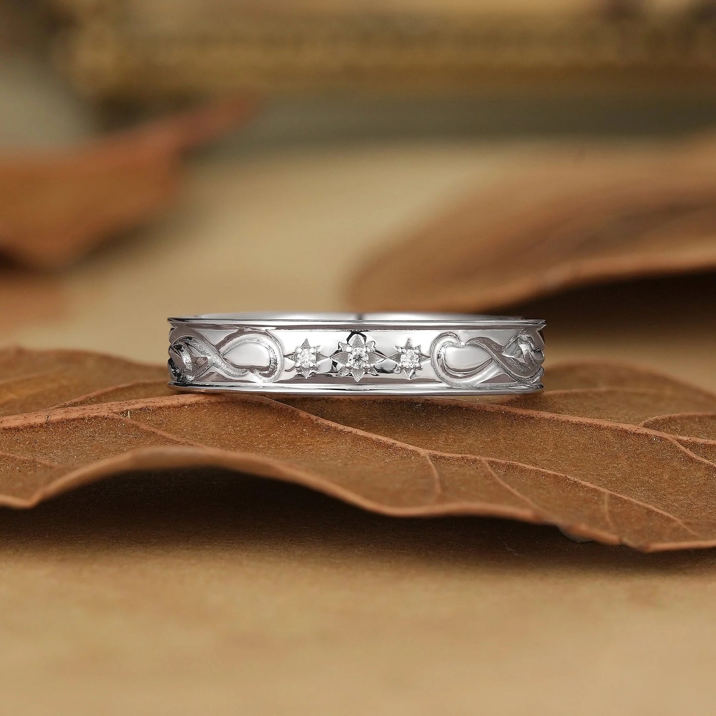 White Gold Wave Moissanite Men's Band-Leander