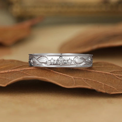 White Gold Wave Moissanite Men's Band-Leander