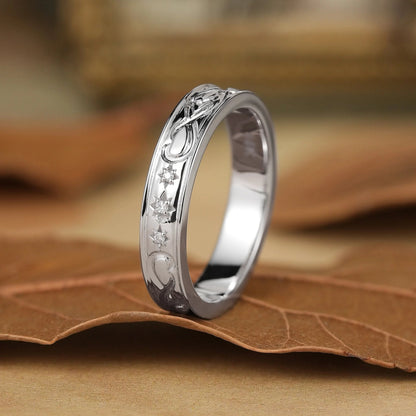 White Gold Wave Moissanite Men's Band-Leander